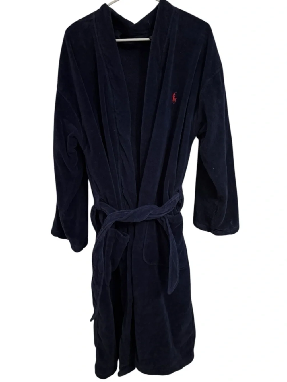 Polo Ralph Lauren Robe Small Medium Navy Blue Cotton Terry Cloth Spa Bathrobe